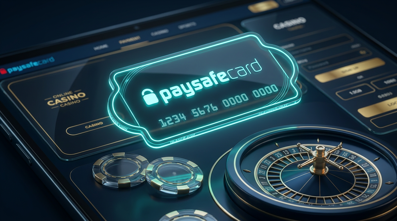 Nowoczesny voucher Paysafecard na tle cyfrowego interfejsu kasyna online w roku 2026