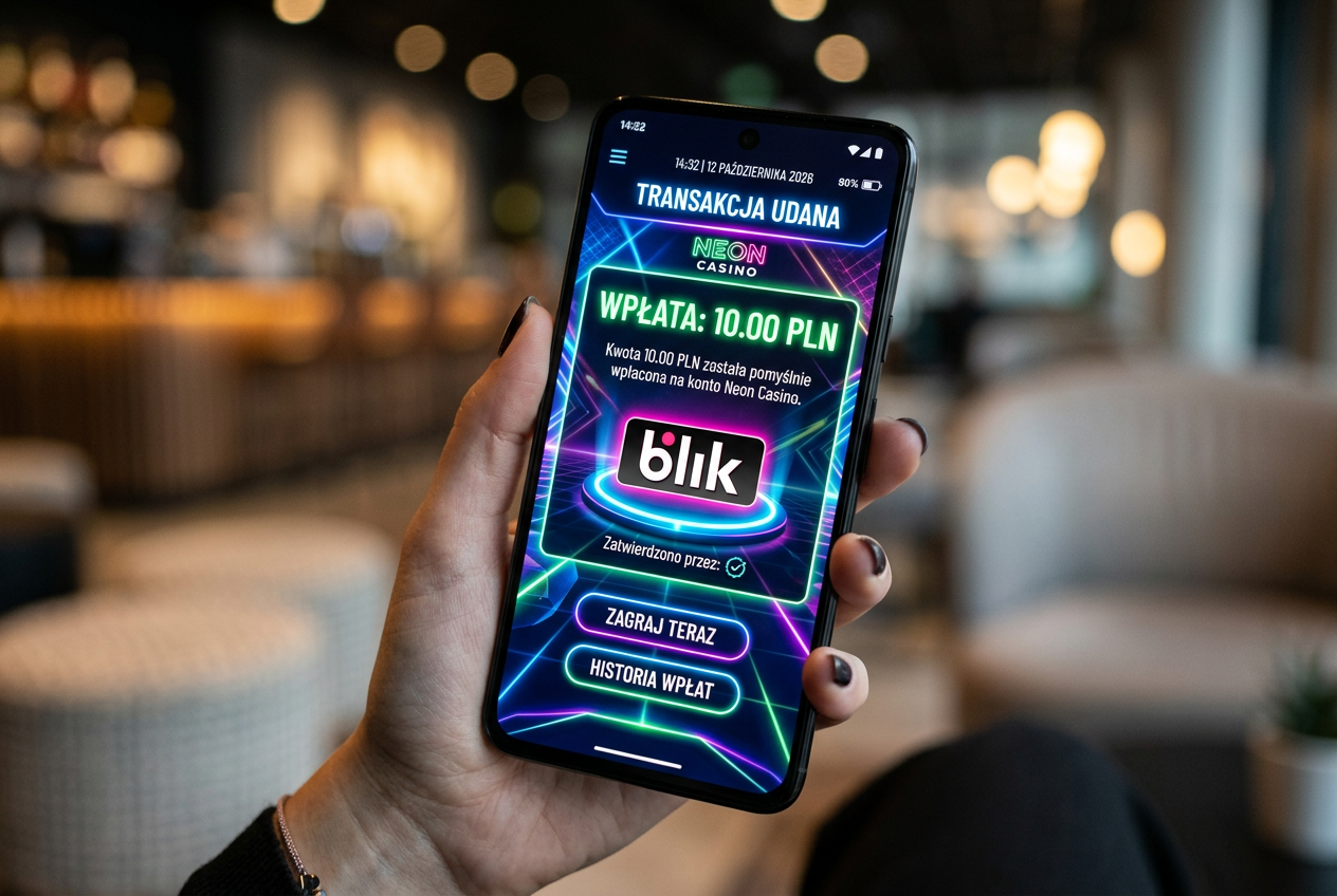 Ekran smartfona z widokiem niskiego depozytu BLIK w nowoczesnym kasynie 2026