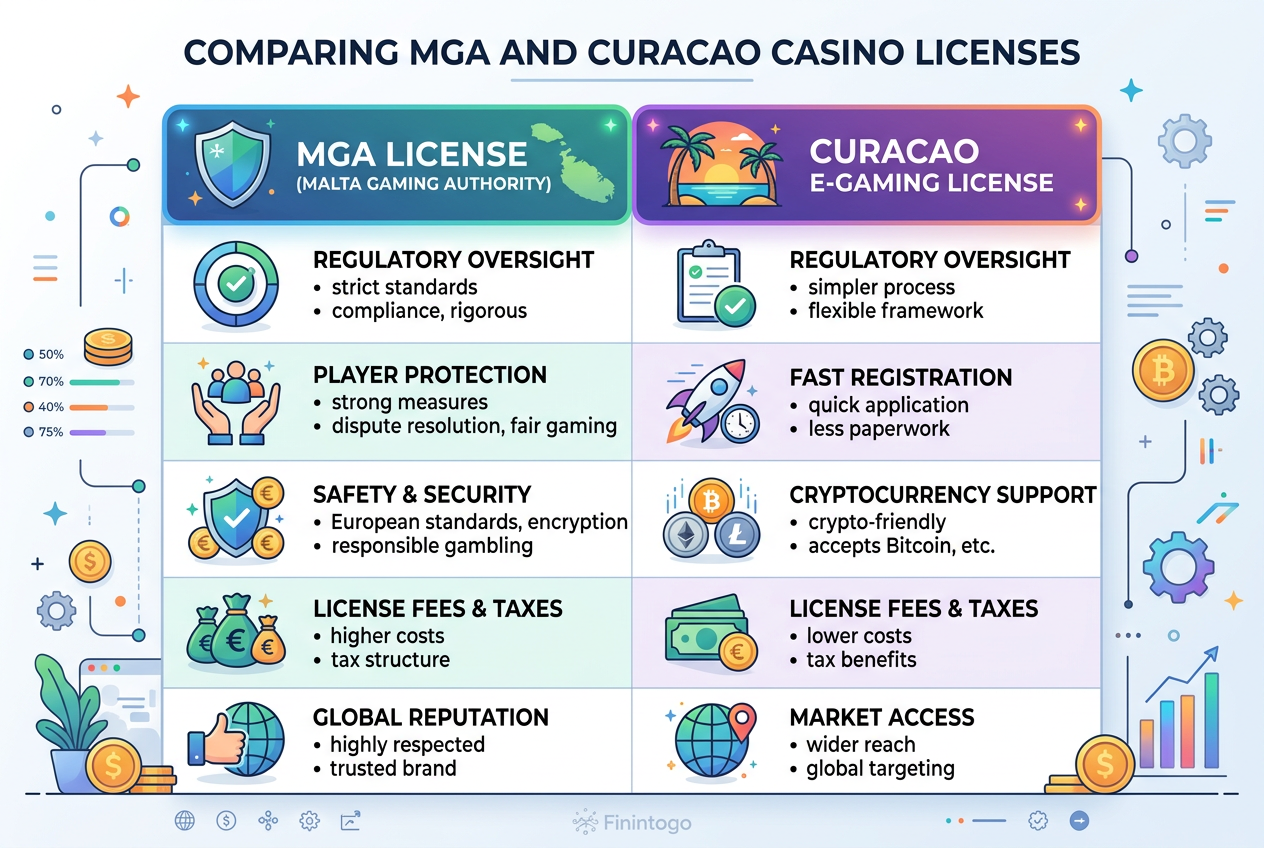 Porównanie licencji kasynowych MGA i Curacao w 2026 roku